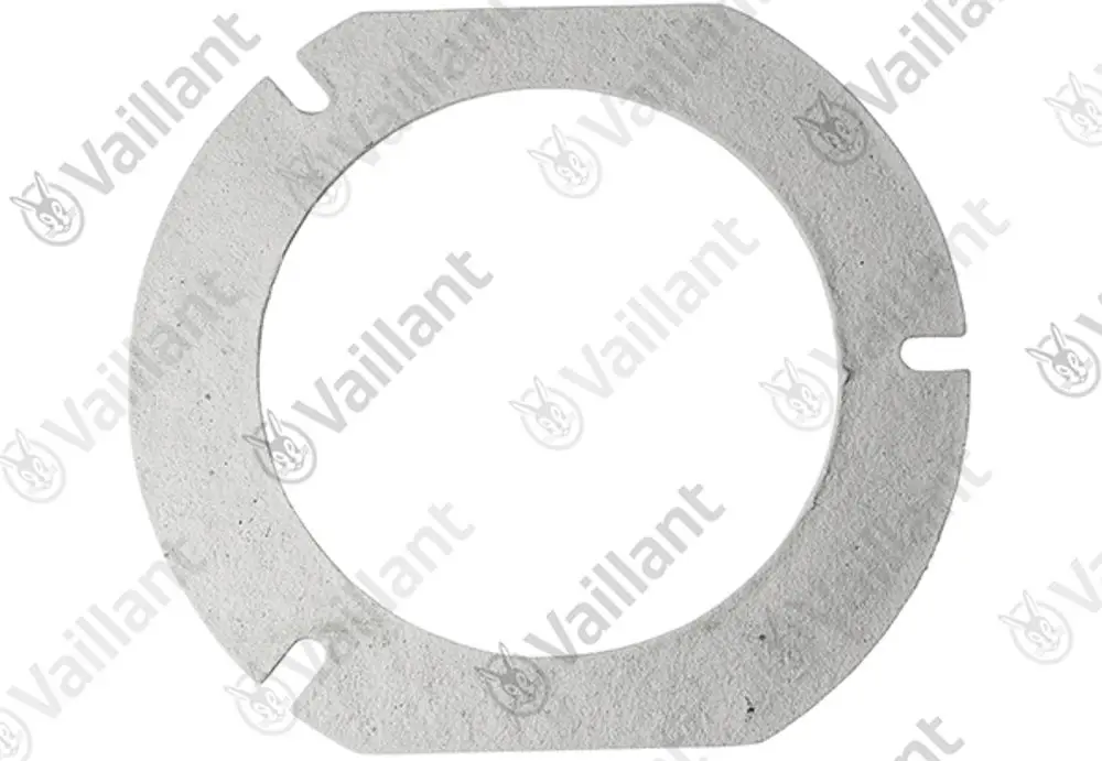 Grau gefärbte Dichtung von Vaillant in runder Form mit Ausschnitten. Geeignet für verschiedene Heizungsanwendungen.